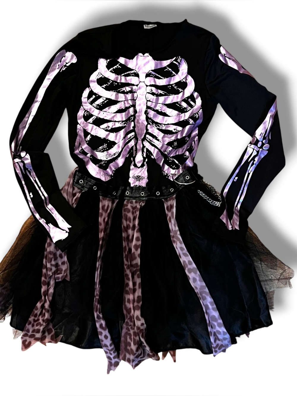 spirit halloween punk skeleton Cos play *Dress Only - Black Purple Leopard D-3
